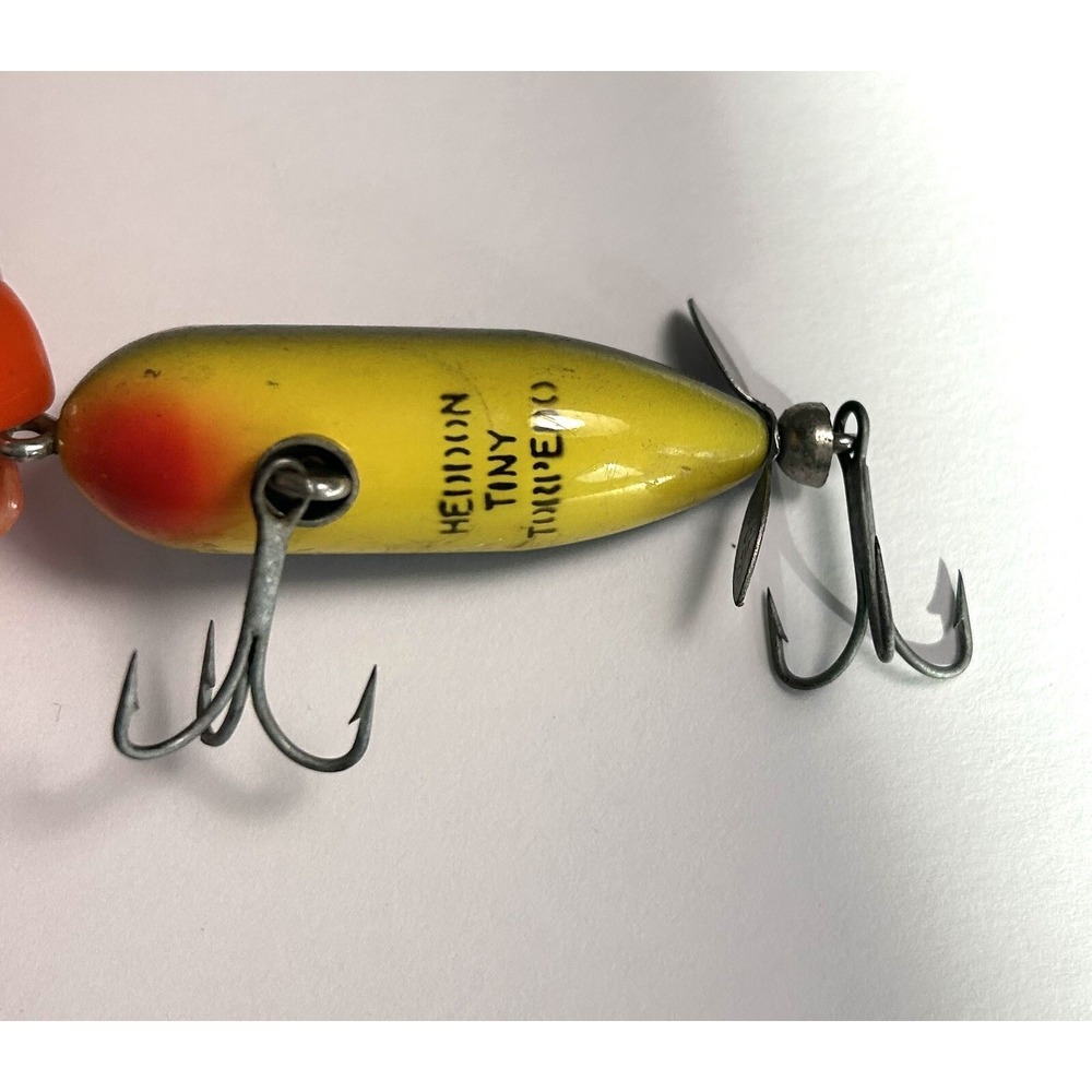 VINTAGE FISHING LURE HEDDON TINY TORPEDO FROG Green & Yellow - Picture 4 of 6